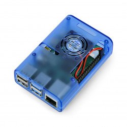 Pouzdro pro Raspberry Pi 4B s ventilátorem - modré průhledné