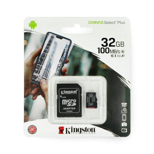 Paměťová karta Kingston Canvas Select Plus microSD 32 GB 100 MB / s UHS-I třída 10 s adaptérem