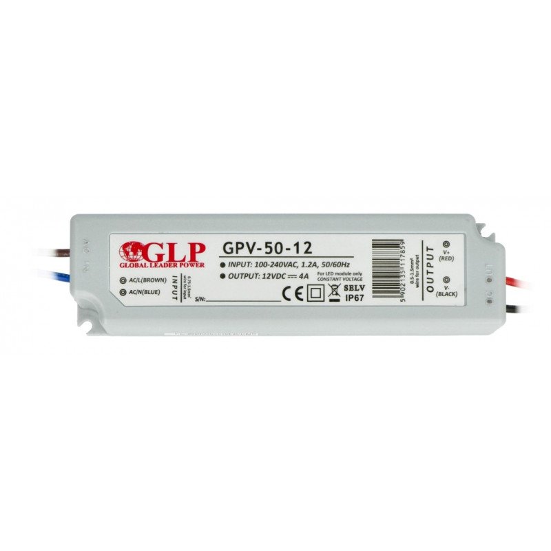 Napájecí zdroj pro LED pásky GLP GPV-50-12 - 12V / 4A / 48W