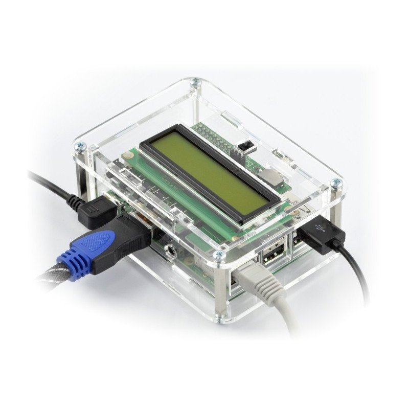 Pouzdro Raspberry Pi B + a modul PiFace Control & Display 2 - průhledný