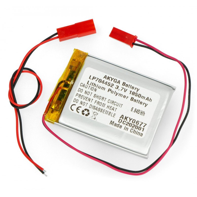 Akyga 1850mAh 1S 3,7 V Li-Pol baterie - konektor JST-BEC + zásuvka - 52x44x7mm