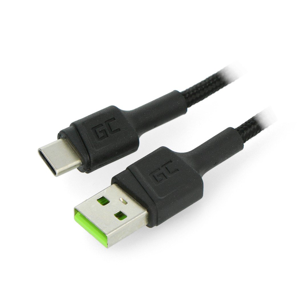 Kabel Green Cell Ray USB 2.0 typu A - USB 2.0 typu C s podsvícením - 1,2 m černý s opletením