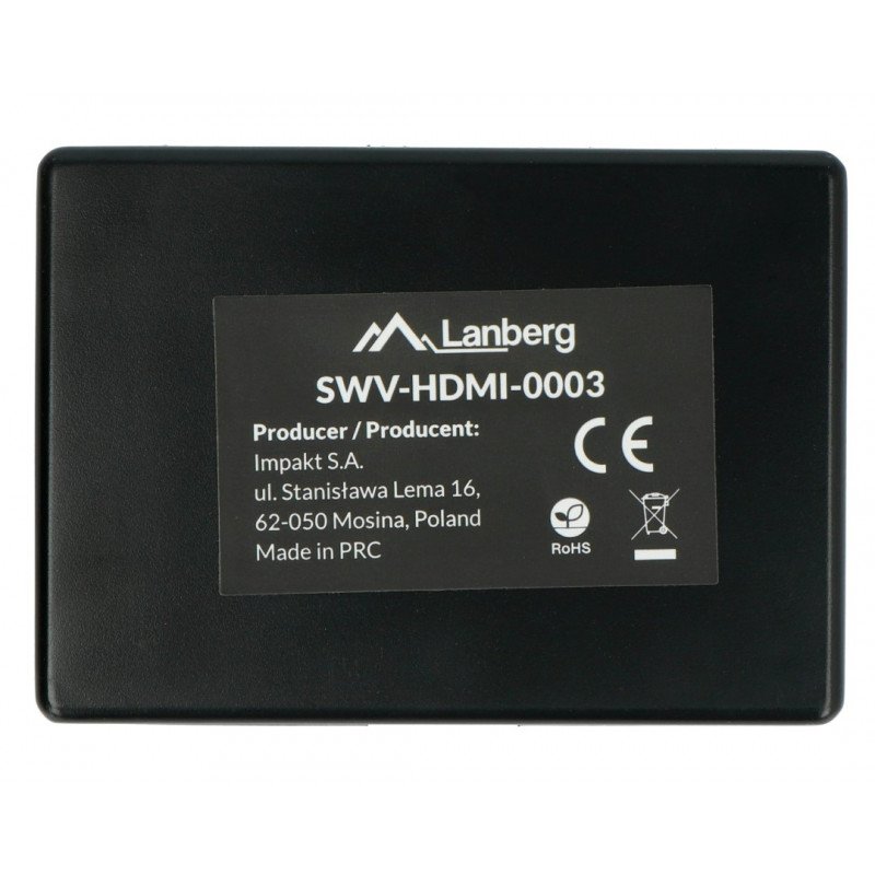 Přepínač videa - 3 porty HDMI - s dálkovým ovládáním a IR přijímačem - port microUSB - Lanberg SWV-HDMI-0003