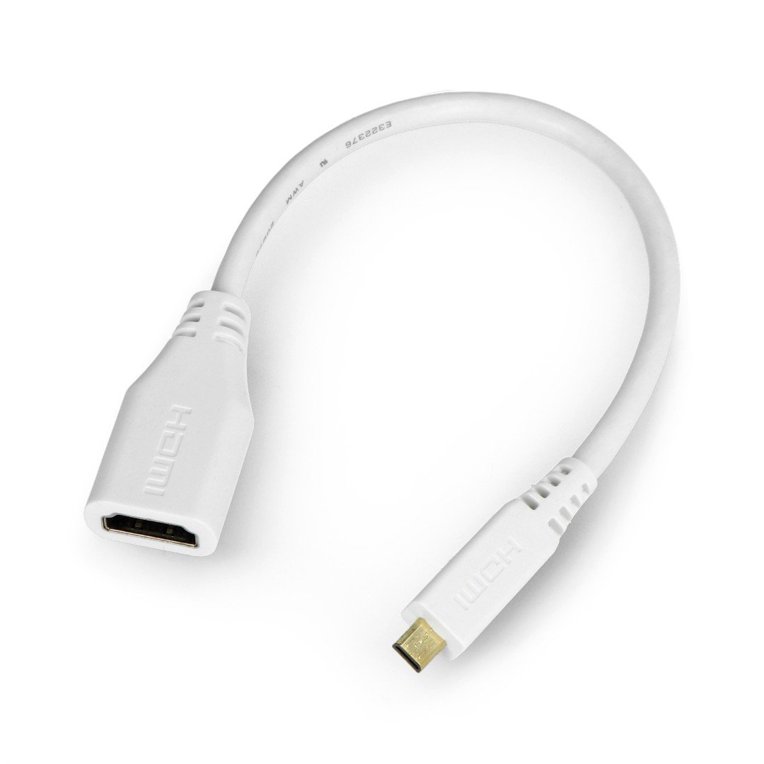 MicroHDMI - adaptér HDMI originální pro Raspberry Pi 4B/5 - 235 mm - bílý