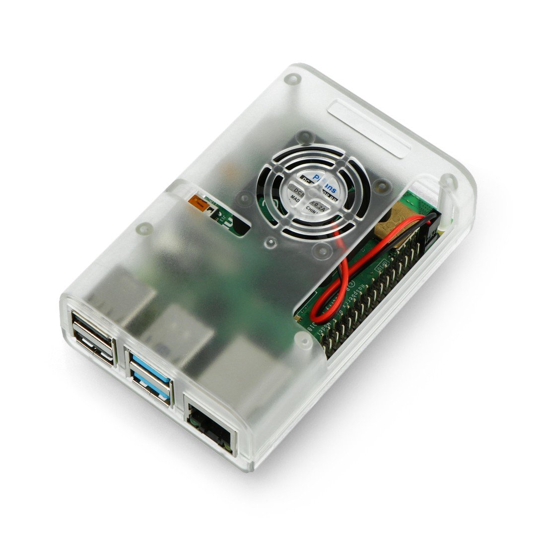 Pouzdro pro Raspberry Pi 4B s ventilátorem - průhledné