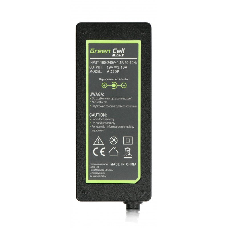 Green Cell napájecí adaptér pro notebooky Samsung 19V 3.16A s 5,5 / 3,0mm zástrčkou