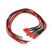 5mm 12V LED s odporem a vodičem - červená