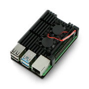 Pouzdro pro Raspberry Pi 4B - hliníkové se dvěma ventilátory - černé