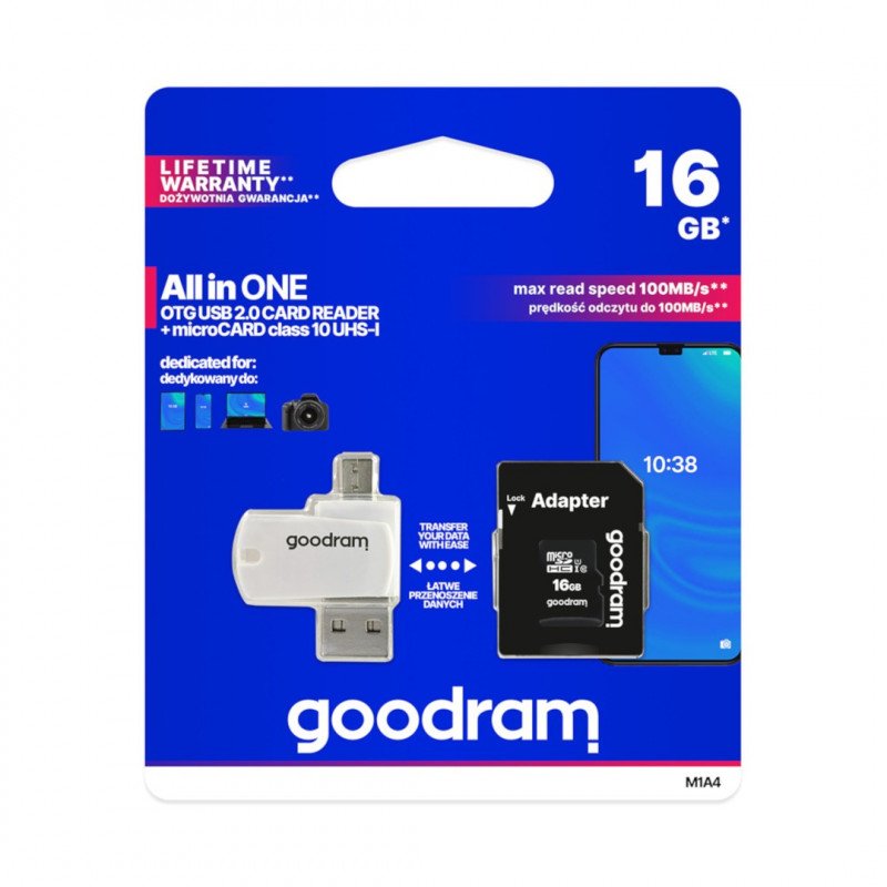 Goodram All in One - 16GB paměťová karta micro SD / SDHC třídy 10 + adaptér + čtečka OTG