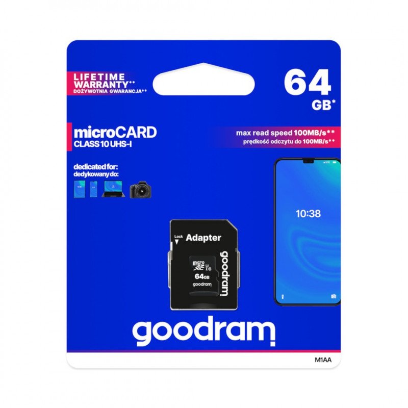 Paměťová karta Goodram micro SD / SDXC 64 GB UHS-I třídy 10 s adaptérem