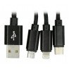 Kabel Maxlife Nylon 3v1 USB typu A - microUSB + blesk + USB typu C - černý - 1m - zdjęcie 2