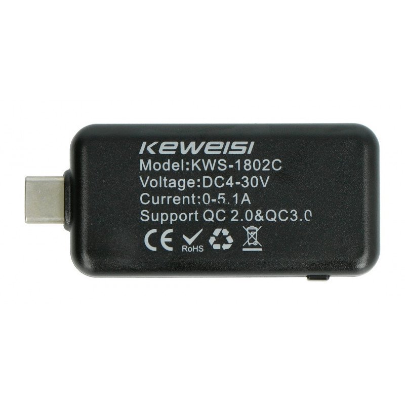 USB tester Keweisi KWS-1802C měřič proudu a napětí z USB C portu - černý