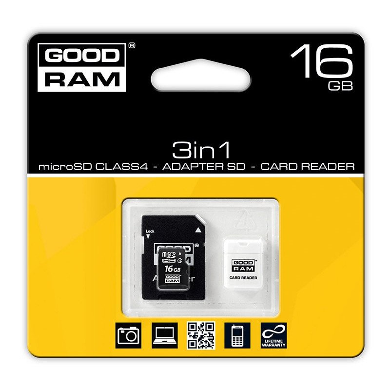 Goodram 3v1 - 16 GB 15 MB / s microSD paměťová karta, třída 4 +