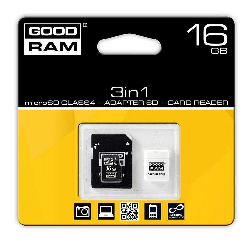 Goodram 3v1 - 16 GB 15 MB / s microSD paměťová karta, třída 4 +
