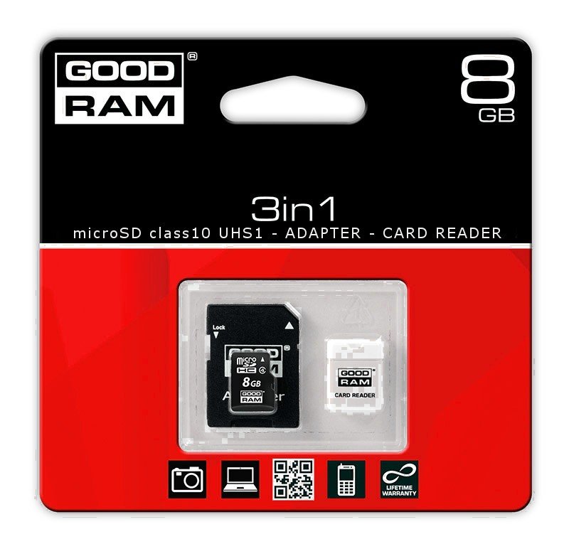 Goodram 3v1 - paměťová karta microSD 8 GB 30 MB / s UHS-I třída