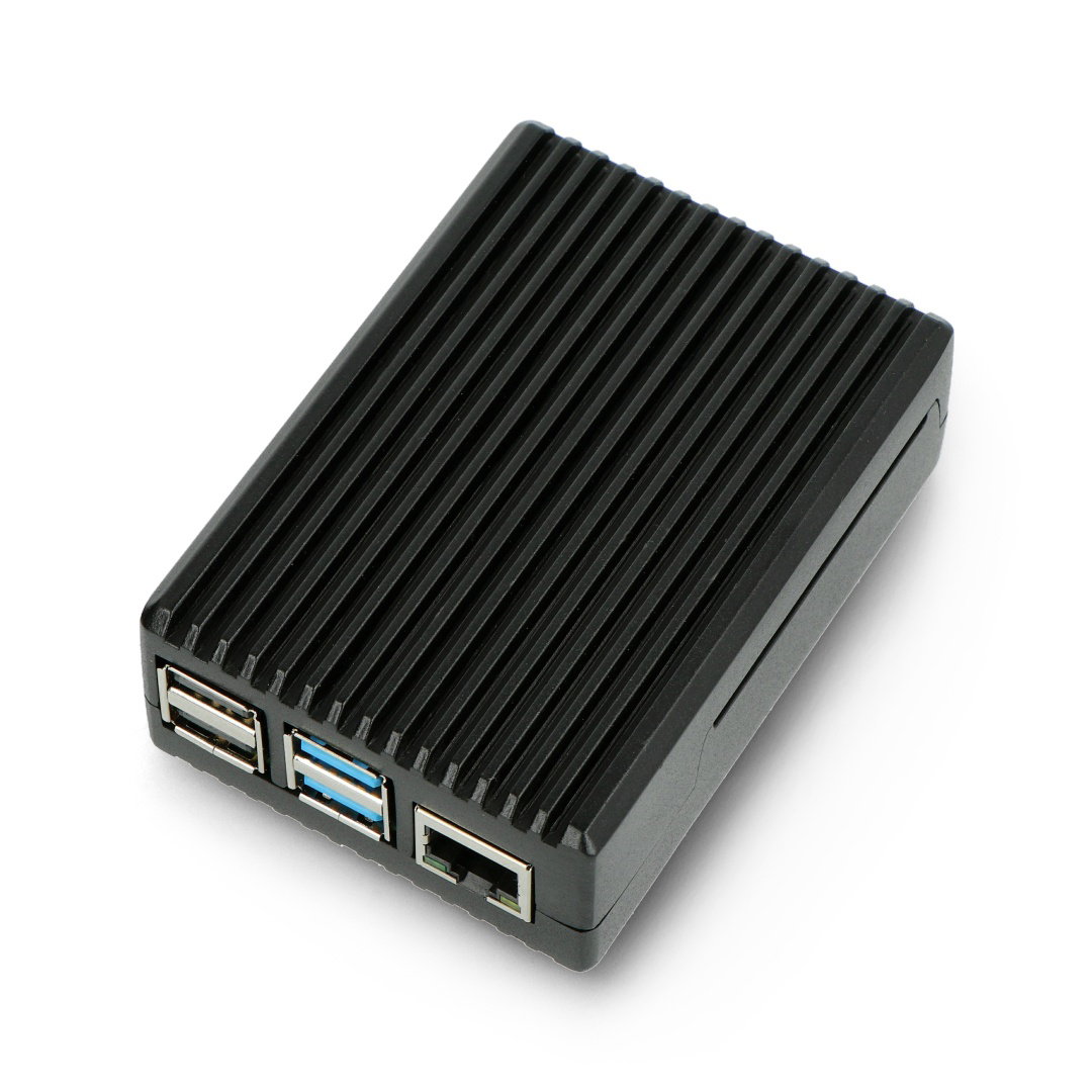 Pouzdro pro Raspberry Pi 4B - s výřezy - hliník - černé