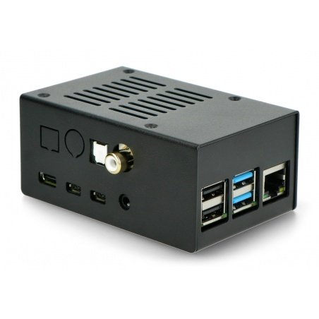 Pouzdro pro HiFiBerry Digi + a Raspberry Pi 4B - kovové - černé Pouzdro pro HiFiBerry Digi + a Raspberry Pi 4B - kovové - černé