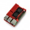 Pouzdro JustPi pro Raspberry Pi 4B - hliníkové se dvěma ventilátory - červené - zdjęcie 1