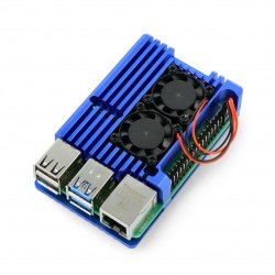 Pouzdro JustPi pro Raspberry Pi 4B - hliníkové se dvěma ventilátory - modré