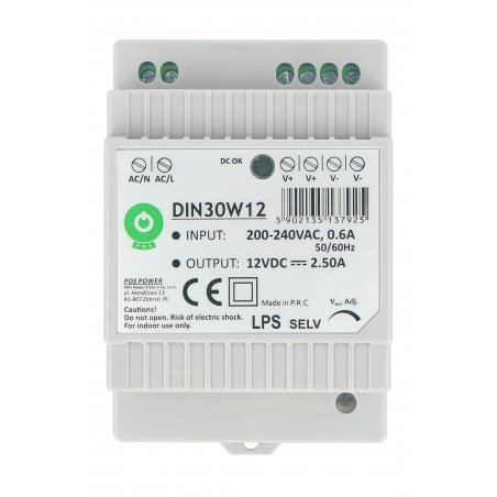 Zasilacz DIN30W12 na szynę DIN - 12V / 2,5A / 30W Zasilacz DIN30W12 na szynę DIN - 12V / 2,5A / 30W