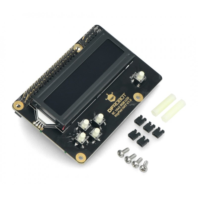 LCD displej 16x2 RGB I2C KeyPad - překrytí pro Raspberry Pi 3B