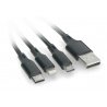 Kabel 3v1 USB typu A - microUSB, USB typu C, Lightning - černý - zdjęcie 3