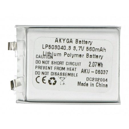 Akyga 560mAh 1S 3,7V Li-Pol baterie - 40x30x5mm Akyga 560mAh 1S 3,7V Li-Pol baterie - 40x30x5mm