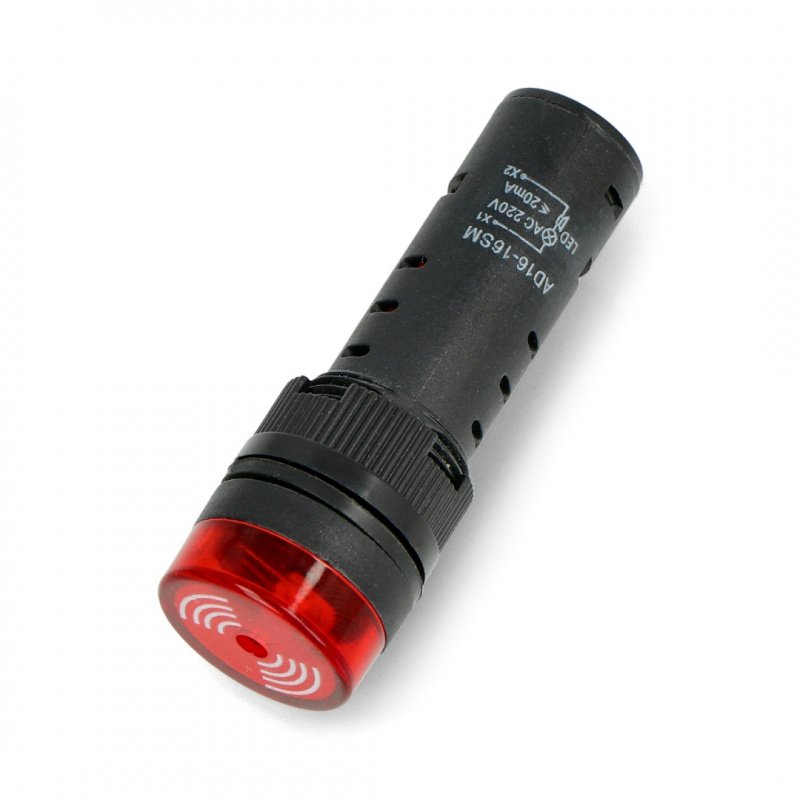 Kontrolka 230V AC - 19mm - červená s bzučákem