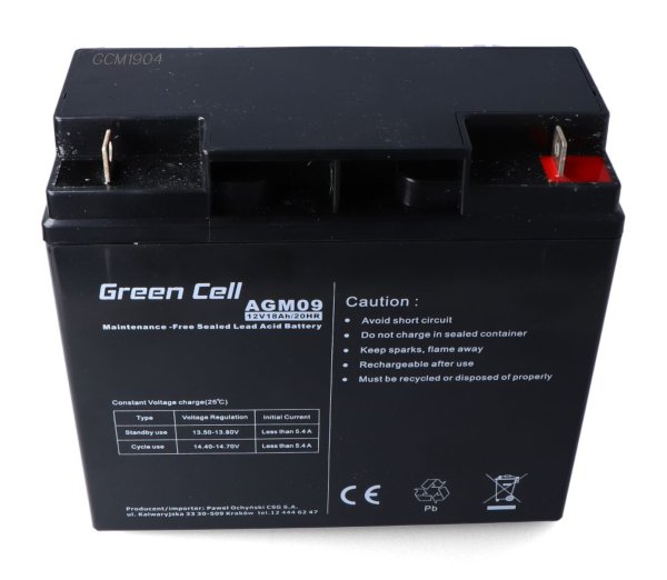 Zelená baterie AGM 12 V 18 Ah