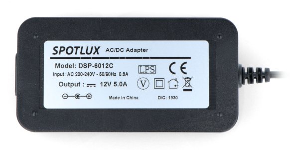 Impulsní napájecí zdroj Spotlux DSP-6012C 12V / 5A, zástrčka DC 5,5 / 2,5 mm s kabelem