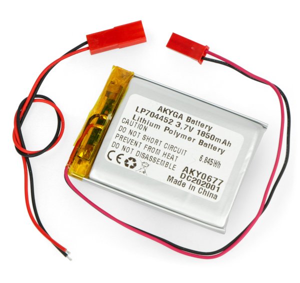 Akyga 1850mAh 1S 3,7 V Li-Pol baterie - konektor JST-BEC + zásuvka - 52x44x7mm