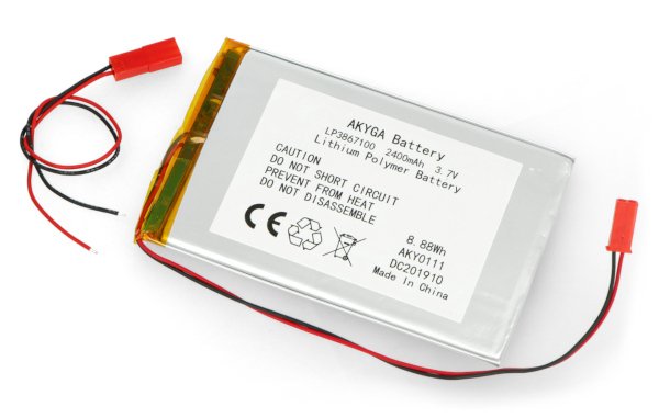 Akyga 2400mAh 1S 3,7 V Li-Pol baterie - konektor JST-BEC + zásuvka