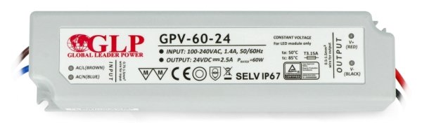 Napájecí zdroj pro vodotěsné LED pásky a pásky GLP GPV-60-24 - 24V / 2,5A / 60W