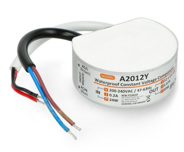 Napájecí zdroj pro LED pásky a LED pásky, vodotěsný MW Power A2012Y 12 V / 1,67 A / 20 W.