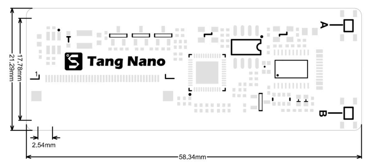 Rozměry desky Sipeed Tang Nano