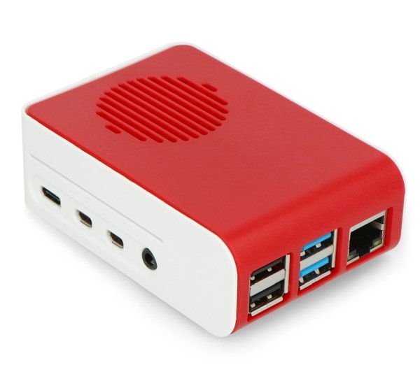 Pouzdro pro Raspberry Pi 4B s modrým LED podsvícením ventilátoru - ABS - bílá červená - LT-4A11