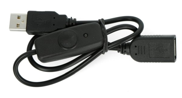 USB A - prodlužovací kabel s vypínačem, černý - 0,5 m