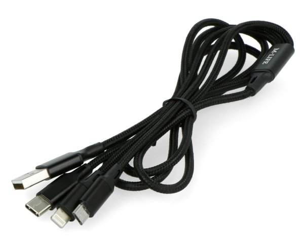 Kabel M-Life 3v1 USB typu A + microUSB + Lightning + USB typu C 2,0 černý 1 m