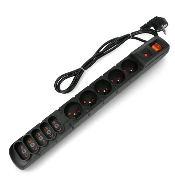 Prodlužovací kabel s bezpečnostním Acar S10 černý - 10 zásuvek - 1,5 m