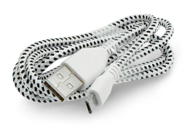 MicroUSB B - A 2.0 kabel, bílý nylonový oplet - 1m