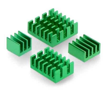 Sada chladičů pro Raspberry Pi 4 - zelená s tepelně vodivou páskou - 4 ks.
