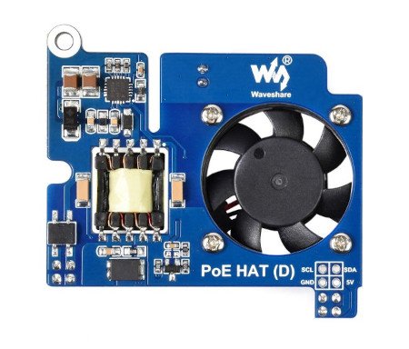 Power over Ethernet HAT (D) - napájecí zdroj PoE a síť 802.3af - pro Raspberry Pi 3B + / 4B v oficiálním krytu.
