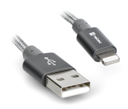Natec USB A - Lightning kabel pro iPhone / iPad / iPod (MFI) - šedý, textilní oplet - 1,5m