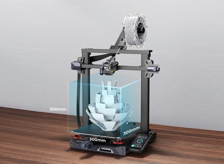 Ender-3 S1 Plus vám umožňuje tisknout modely až do velikosti 300 x 300 x 300 mm
