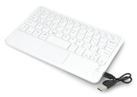 Bílá bezdrátová klávesnice.