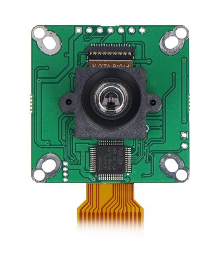 Modul kamery pro Raspberry Pi stojí na bílém pozadí.