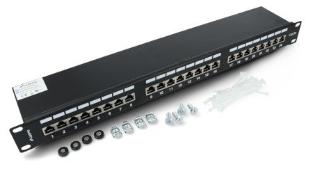 Patch Panel 24-portový stíněný - pro 19'' serverové racky - 1U kat. FTP - černý - Lanberg PPS5-1024-B