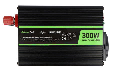 Green Cell step-up DC/AC měnič 12VDC/230VAC 300W/600W - s modifikovanou sinusovkou - automobilový