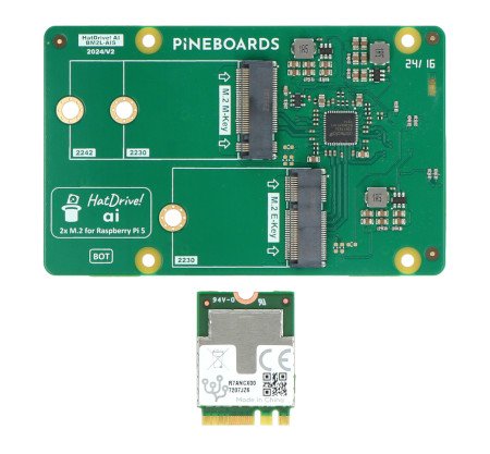 Pinebaords HatDrive! AI - NVMe 2230, 2242 adaptér s Coral Edge TPU pro Raspberry Pi 5