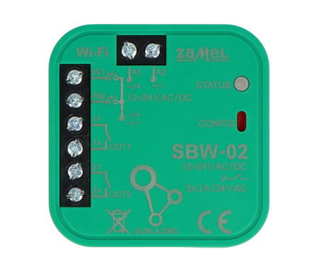 Zamel Supla SBW-02 - 2-kanálový obousměrný 12V/24V WiFi ovladač brány - Android/iOS aplikace